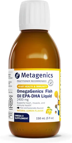Metagenics OmegaGenics EPA DHA 2400 Suplemento diario de aceite de pescado líquido Omega 3 para ayudar a apoyar la salud cardiovascular y la función