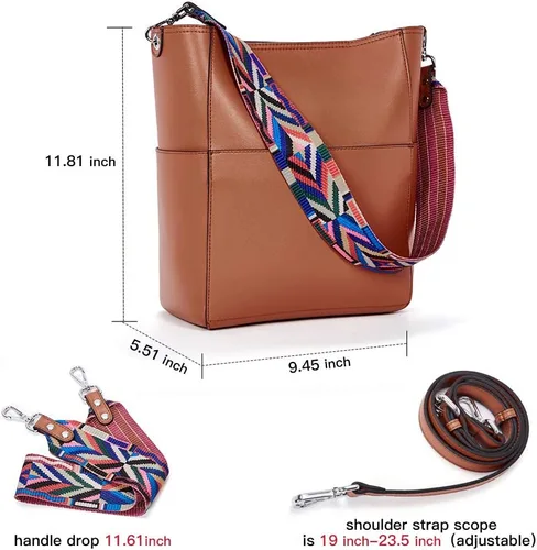 Miniatura 24 de BROMEN Bolsa Hobo para mujer, diseñada con cuero vegano, de hombro, bandolera