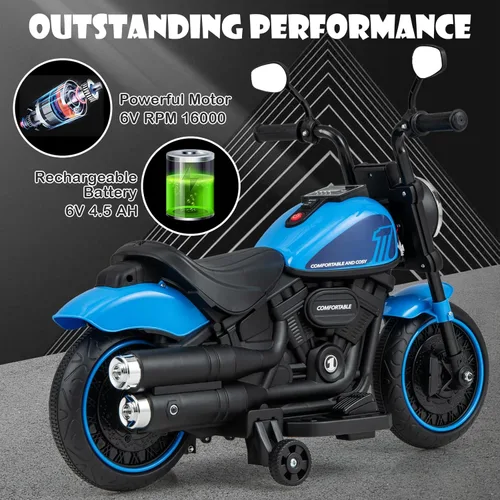 Miniatura 6 de Costzon Motocicleta para niños pequeños, motocicleta eléctrica alimentada por batería de 6 V con ruedas de entrenamiento desmontables, arranque