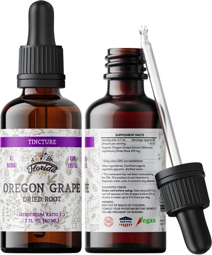 Tintura de uva de Oregon, extracto orgánico de uva de Oregón (Mahonia aquifolium) – Sin OMG en glicerina vegetal orgánica prensada en frío, 2 onzas