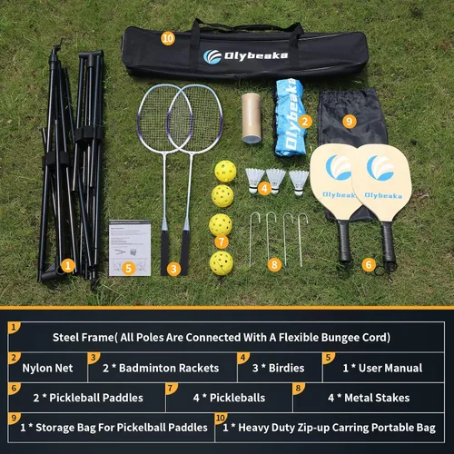 Miniatura 7 de All-in-one Portable Badminton & Pickleball Net Set for Backyard Beach Driveway with Height Adjustable Poles, Durable Net, 2 Aluminum Badminton