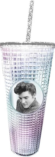 Spoontiques Vaso de diamante, 20 onzas, taza texturizada con Staw, aislamiento de doble pared, sin BPA, Elvis Elvis Presley