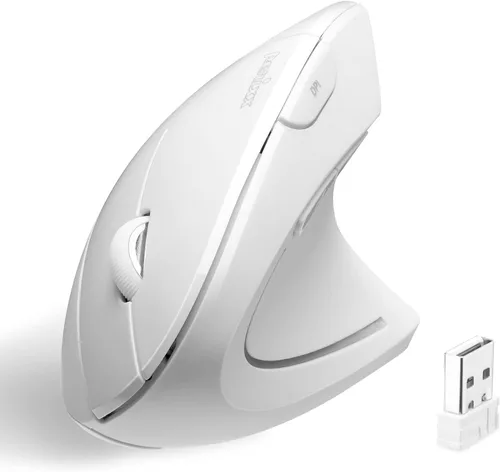 Perixx PERIMICE-713W - Mouse vertical ergonómico inalámbrico - Especificaciones de 2.4G con receptor USB - Interruptor de encendido/apagado - Diseño
