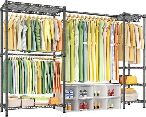 Miniatura 7 de Ulif Perchero E10 (Con Barra Colgante Extensible) Percheros Independientes para Colgar Ropa, Sistema Organizador de Armario Ajustable, Perchero