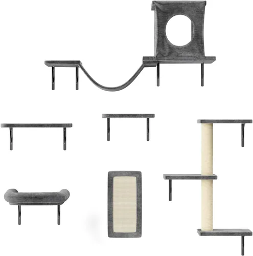 Miniatura 10 de NUNU LAB Estantes de muro para gatos, juego de 6 piezas de lujo montado en la pared, muebles para gatos interiores con 1 casa tipo condominio, 2