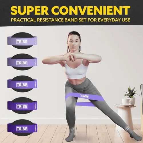 Miniatura 7 de Tribe Lifting - Bandas de resistencia de tela para glúteos y piernas Juego de 5 bandas de tela para entrenamiento Bandas gruesas de glúteos