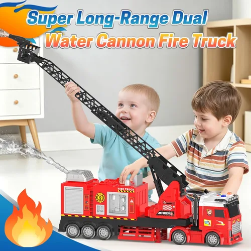 Miniatura 3 de Camión de bomberos extra grande para niños, escalera extensible de 27 pulgadas, rotación de 180°, camiones de bomberos ligeros y con sonido