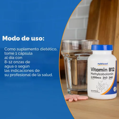 Miniatura 7 de Vitamina B12, 0.00007 oz, 240 cápsulas, Nutricost