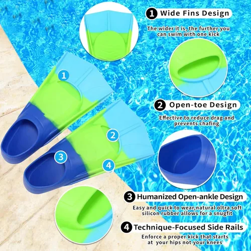 Miniatura 2 de Aletas de Natación para Niños, Aletas Cortas Cómodas para Natación de Vueltas y Entrenamiento para Niños, Niñas, Niños, Principiantes