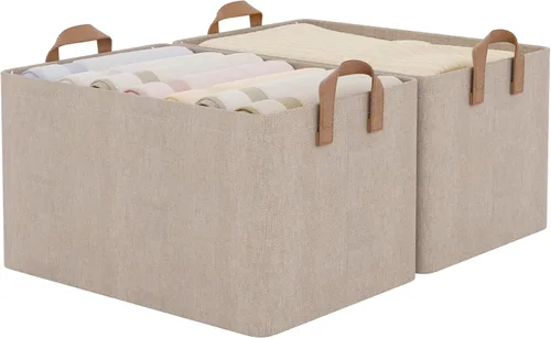Miniatura 7 de StorageWorks Closet Storage Bins, Storage Baskets for Shelves, Closet Organizers and Storage Bins with Metal Frame, Handles, Beige, Cool Silky