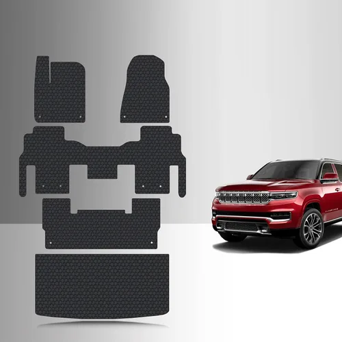 Miniatura 9 de TOUGHPRO Juego de accesorios de alfombrillas + tercera fila + carga para Jeep Wagoneer de 8 plazas para todo tipo de clima, goma negra resistente