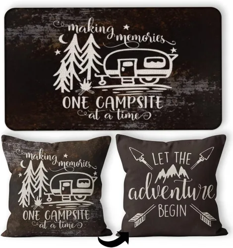 Miniatura 7 de Tapete para puerta de campamento, 30 x 17 pulgadas, para interiores, regalos de cámper, decoraciones de caravana, color negro, deja que la aventura
