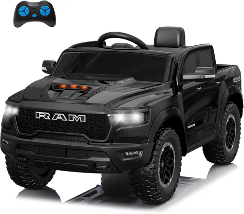Ram 1500 con Licencia - Juguetes de Montar para Niños de 4-8 años, Carro Eléctrico para Niños con Control Remoto, Alimentado por Batería con Llave