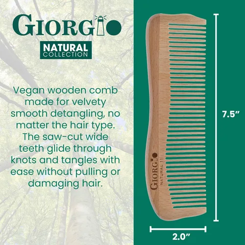 Miniatura 2 de Giorgio GIONAT Natural Wooden Detangling Comb with Comfortable Handle - Wide Tooth Comb for Curly Hair, Bamboo and Beechwood Hair Combs for Thick