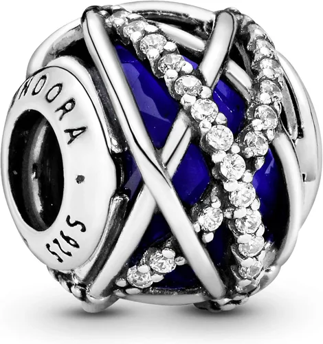 PANDORA Joyería de cristal de galaxia azul y circonita cúbica en plata de ley Metal Cristal Circonita cúbica