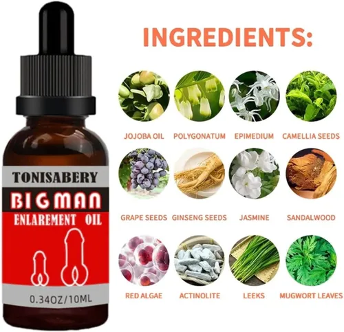Miniatura 2 de Bigman Enlarge - Aceite de masaje de hierbas para hombre, mezcla botánica natural para piel y comodidad, 0.3 fl oz de ampliación