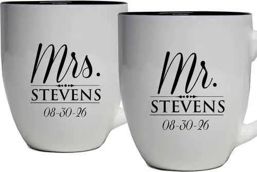 Miniatura 8 de My Personal Memories Juego de 2 tazas personalizadas de café con leche de 16 onzas para parejas, regalo personalizado para novia, novio suyo, ella