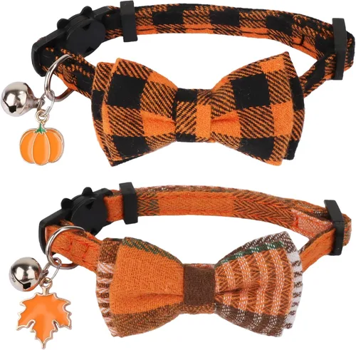 Miniatura 7 de ADOGGYGO Collares Navideños para Gatos de Liberación Rápida con Lazo Elegante, Paquete de 2 Collares de Gatito Navideños a Cuadros Rojos y Verdes