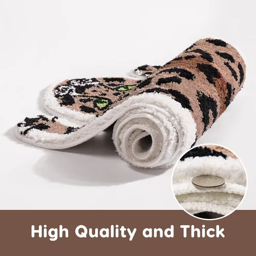 Miniatura 5 de Panstar Tapete de baño de leopardo para baño, tapete de baño de dibujos animados de leopardo marrón, antideslizante, absorbente en forma de animal