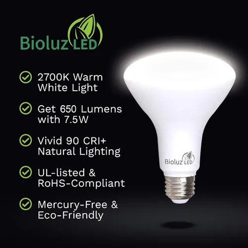 Miniatura 2 de Bioluz LED Paquete de 4 Bombillas LED BR30 Luces de Inundación para Interiores 90+ CRI Equivalente a 65W usa 7.5W 2700K Blanco Cálido 650 Lúmenes
