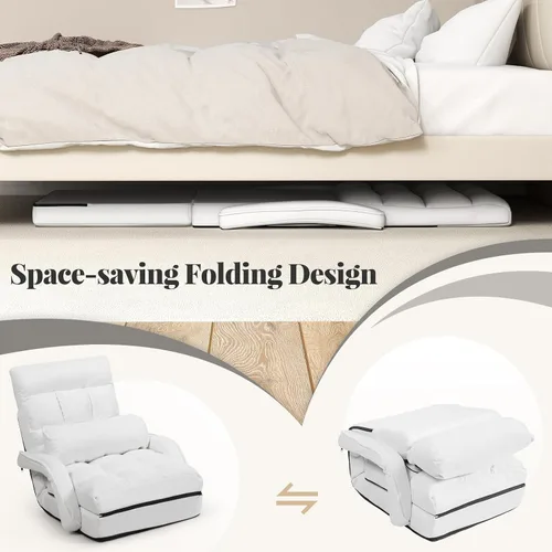 Miniatura 7 de Giantex - Silla plegable de piso con respaldo ajustable de 6 posiciones, reposabrazos y almohada removible, capacidad de 330 libras, sofá perezoso