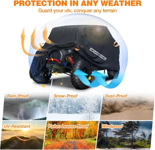 Miniatura 9 de NEVERLAND cobertor impermeable universal UTV para vehículo utilitario, también para Polaris Can-Am, Yamaha, Honda, Suzuki, BMW y Kawasaki, Negro