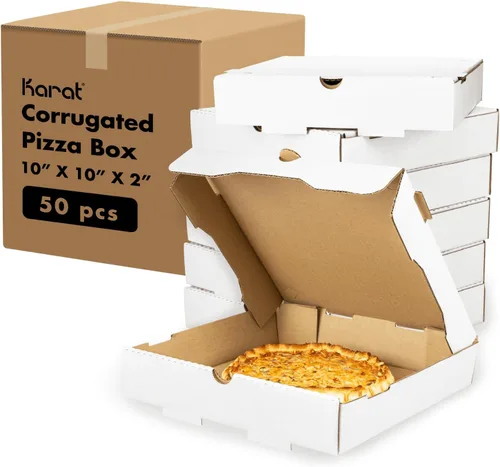 Miniatura 19 de Karat Cajas de pizza de 20,3 x 20,3 cm [paquete de 50] Cajas corrugadas de impresión roja clásica Ventiladas, resistentes a la grasa, duraderas