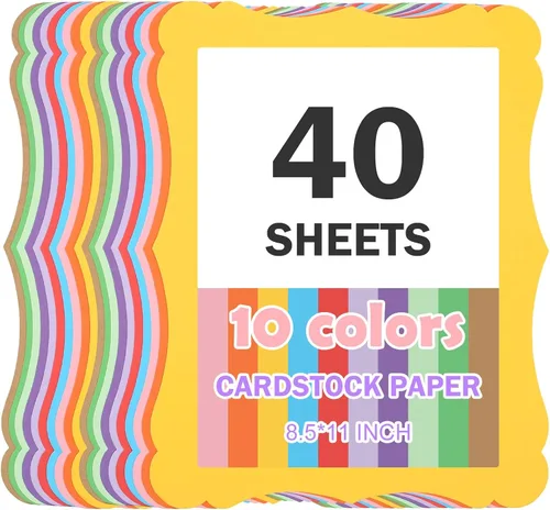 40 hojas de cartulina de papel kraft de colores de 8.5 x 11 pulgadas, 10 colores surtidos, tarjetas de felicitación de papel grueso para menús de