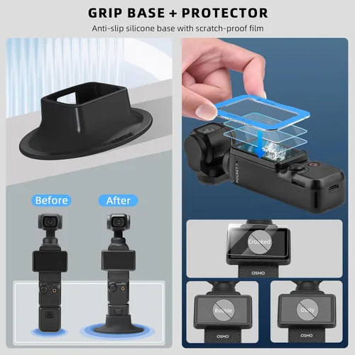 Miniatura 7 de BRDRC Kit de 22 accesorios en 1 de bolsillo, incluyendo estuche duro, soporte de succión para automóvil, trípode, base magnética, base