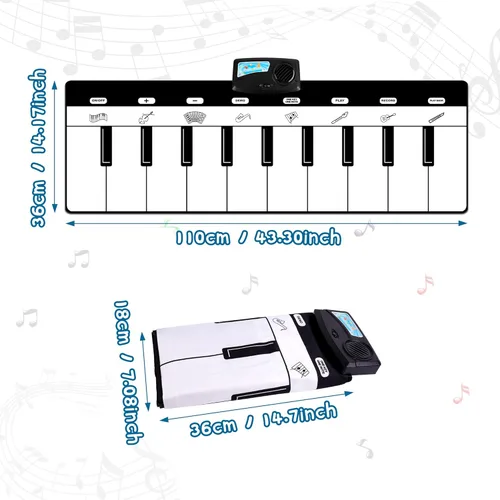 Miniatura 6 de M SANMERSEN Alfombra de Piano, Alfombra Musical para Niños Alfombra de Teclado de Piano de Piso con 8 Instrumentos Sonidos Música Baile Alfombra