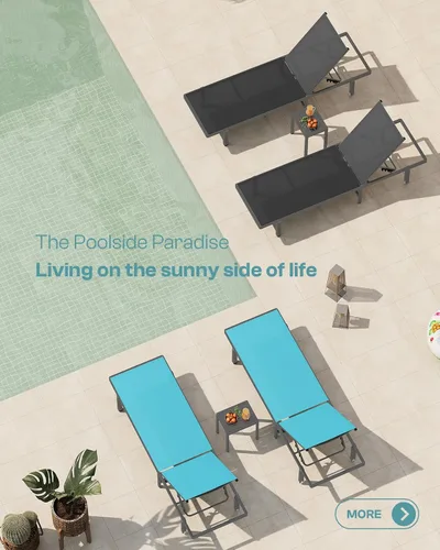 Miniatura 7 de Sillas de Descanso para Piscina, Tumbona al Aire Libre con Ruedas y Reclinable de 5 Posiciones -Fácil de Mover- Silla de Descanso de Aluminio