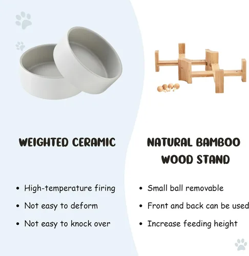 Miniatura 8 de SPUNKYJUNKY Cuenco de cerámica inclinado de 15° para perros y gatos con soporte de madera, cuenco inclinado para comida y agua para bulldog Gris