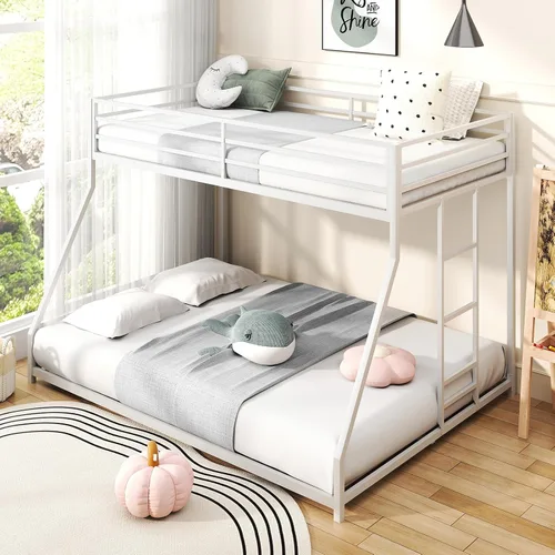 Miniatura 8 de Zevemomo - Litera de cama individual sobre cama matrimonial, literas de metal de bajo perfil con barandilla de seguridad de longitud completa