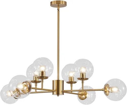 Miniatura 9 de BOKT Lámpara colgante moderna de mediados de siglo con 6 luces, lámpara colgante de globo de latón cepillado, lámpara Sputnik grande de globo