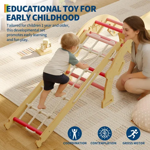 Miniatura 6 de Pikler - Juego de triángulos 4 en 1, juguetes de escalada para niños pequeños con rampa, arco y escalera, juego de escalada con construcción