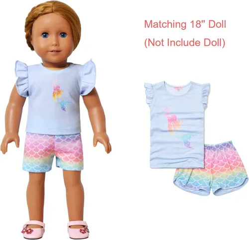 Miniatura 6 de CHILDRENSTAR Pijama de niña a juego y muñeca Sets verano Pjs Flutter manga ropa de dormir