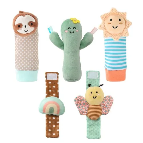 The Peanutshell Sock Rattles Set of 5 - Calcetines Sonajero Girl Boy, Juguetes para Bebé 0-6-12 Meses, Animal Recién Nacido Alto Contraste Bebé,