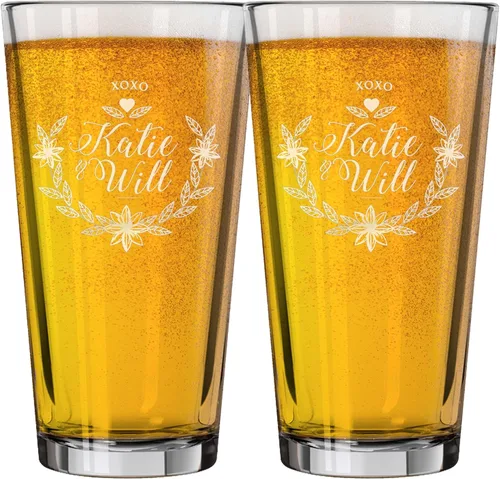 Miniatura 7 de My Personal Memories Juego de 2 vasos de vino, cerveza y whisky personalizados para parejas de 16 onzas (juego de 2 tazas de cerveza)