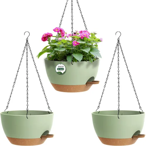 Miniatura 14 de Paquete de 3 10 macetas colgantes con cadenas, macetas de plástico de riego automático para plantas de interior y exterior, diseño de cadena