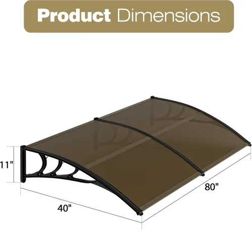 Miniatura 4 de ZENY Toldo de ventana de 40 x 80 pulgadas para entrada de puerta, toldo y marquesina para exteriores, protector de lluvia y sol para puerta