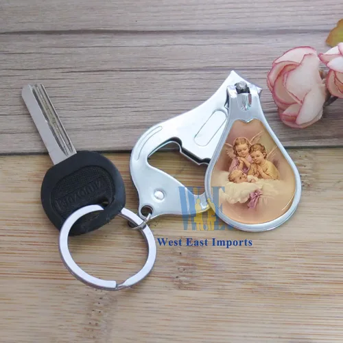 Miniatura 7 de 12 llaveros de bautismo con cortaúñas y abridor de recuerdos de fiesta para niñas, diseño de bautizo recuerdos/ángel bebé en bolsas decoradas Rosa-1