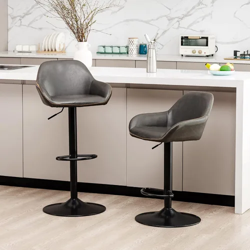 Miniatura 27 de Glitzhome Taburete de bar giratorio, taburetes de bar ajustables con soporte trasero y reposapiés, silla de bar tapizada de piel sintética
