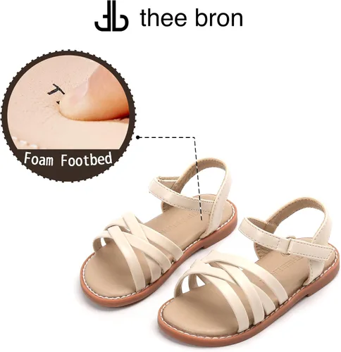 Miniatura 4 de THEE BRON Sandalias para niñas pequeñas, zapatos de vestir para niña de flores, zapatos planos de verano con punta abierta
