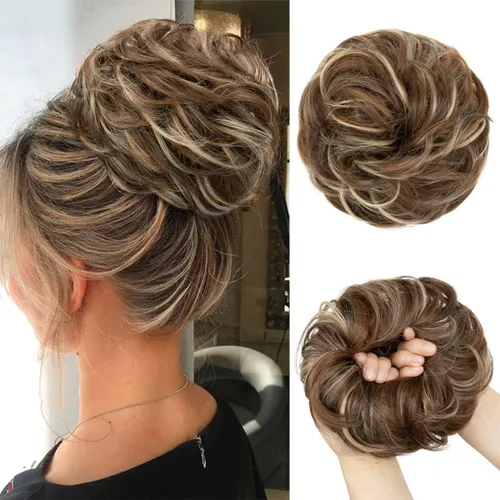 Miniatura 31 de CJL HAIR Extensiones de cabello sintético de moño desordenado, ondulado, rizado, grueso, para coleta, para mujer (rubio blanco)