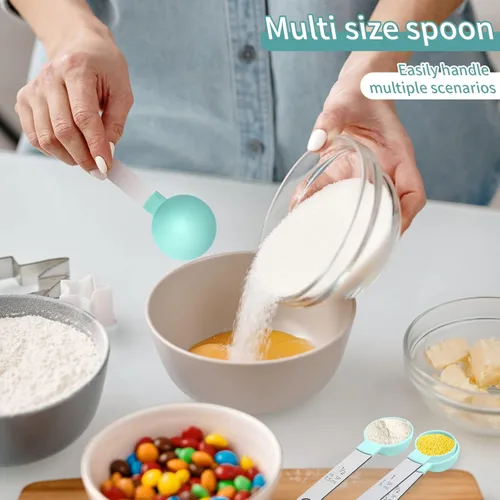 Miniatura 7 de Juego de Tazas Medidoras Juego de Cucharas Medidoras, Tazas Medidoras Anidables con Mango de Acero Inoxidable, Para Medir Ingredientes Secos y Verde