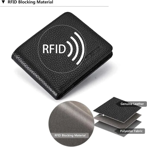Miniatura 5 de BOSTANTEN Billeteras de piel auténtica para hombre, con bloqueo RFID y 2 ventanas de identificación