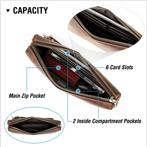 Miniatura 50 de Funda de piel de grano superior para hombre y mujer, múltiples bolsillos/ranuras, RFID de gran capacidad para tarjetas, cheques, dinero, pasaporte