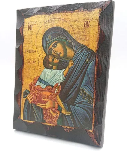 Miniatura 3 de Mastic of Chios Icono de madera bendecido griego cristiano ortodoxo hecho a mano Virgen María Eleosa con Jesucristo (16 X 4.7 in o 6.3 X 4.7 in)