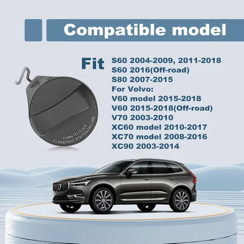 Miniatura 3 de Tapa del depósito de combustible, tapa de llenado de gasolina compatible con Volvo XC60 XC70 XC90 S60 S80 V60 V60 Cross Country V70 Vehículos