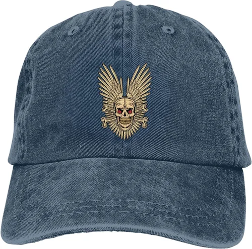 Miniatura 9 de Cowboy Hat Trendy Hats for Man and Women Djustable Four Season Outdoor Baseball Cap of Hell Skull with Angel Navy Blue